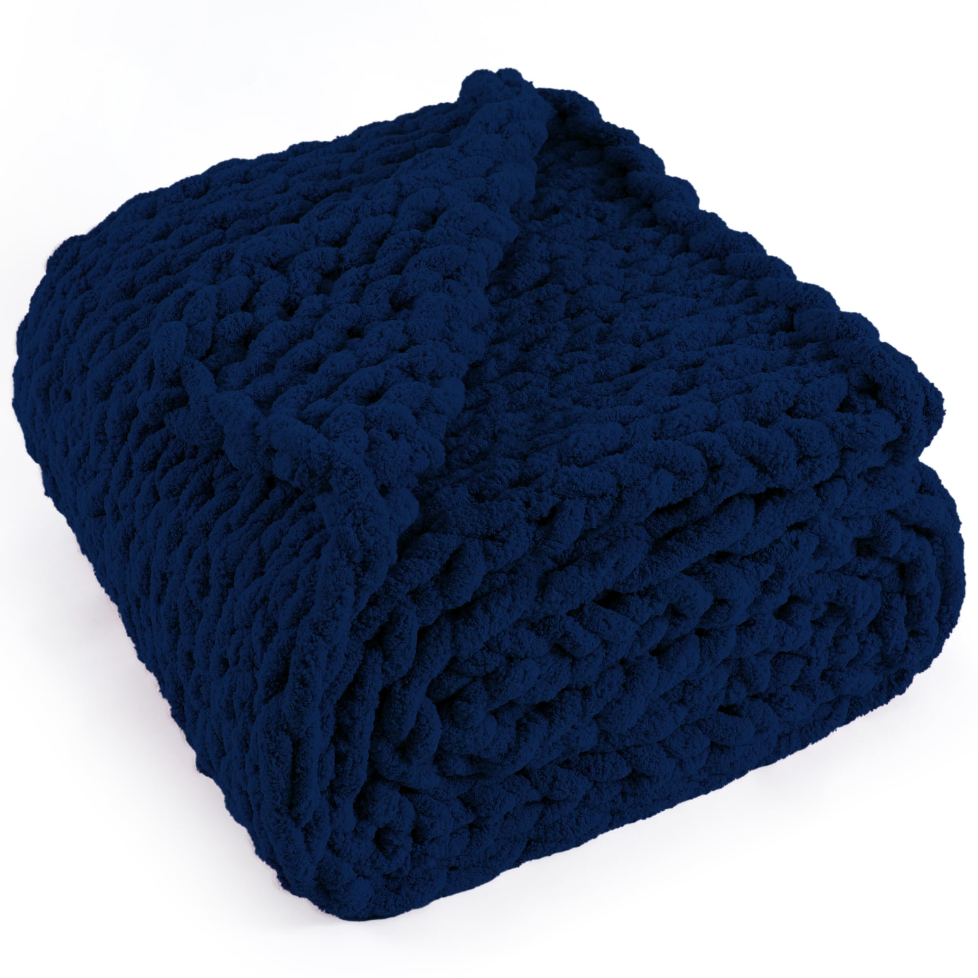 LONG CREATE Chunky Knit Throw Blanket Navy Blue