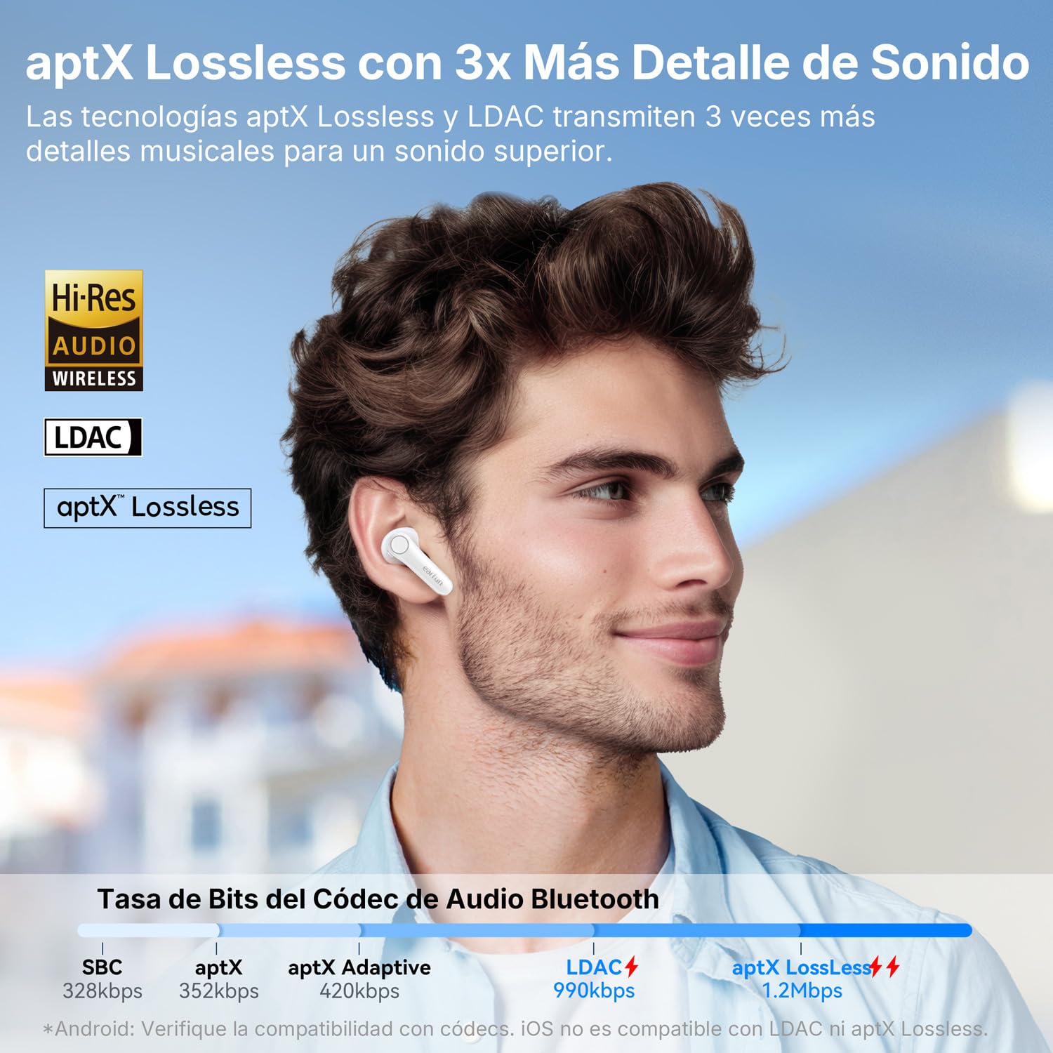 EarFun Air Pro 4 Auriculares con Cancelación de Ruido | Hi-Res Audio, LDAC, Qualcomm aptX Lossless, IA y 6 Mics, 52H, Carga Rápida, Audio Espacial, Detección Intraural, Blanco