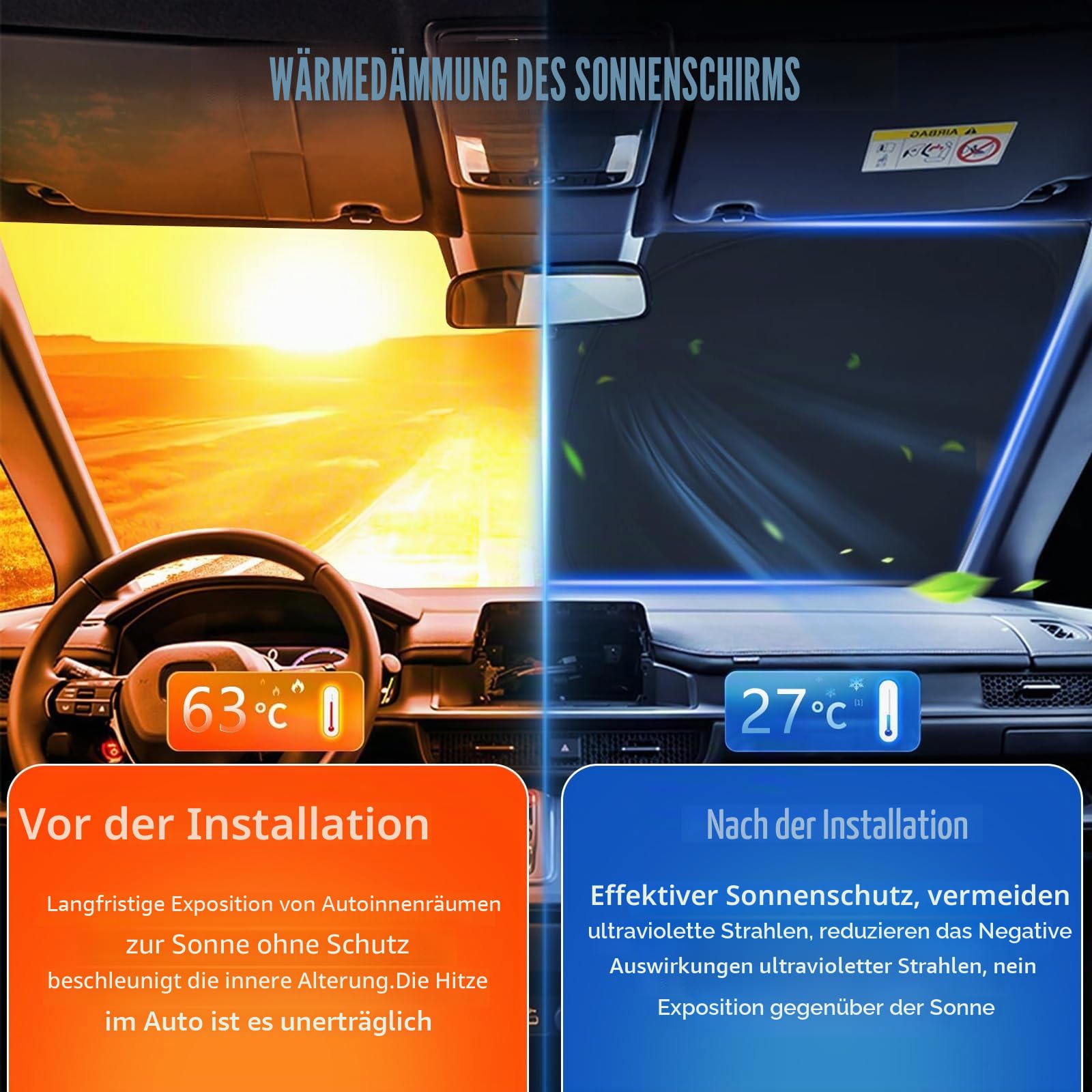 8PCS Sonnenschutz Auto Frontscheibe für VW Touran 5T 2016-2025 | Keine Saugnäpfe Erforderlich, Thermomatte Fahrerhaus Innen, Blockt UV-Strahlen, Privatsphäre und Effektiver Hitzeabwehr