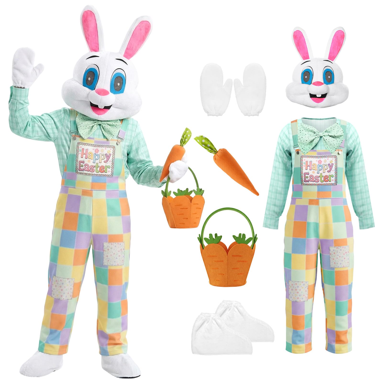 Formemory Easter Bunny Costume for Adult Bunny Overalls Set (Green, L)