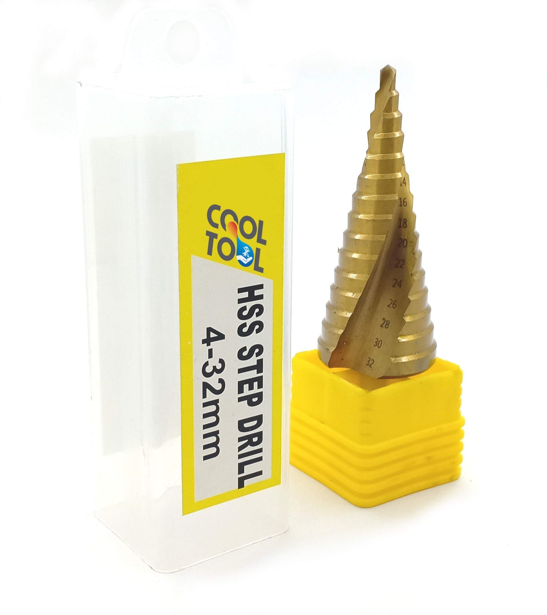 CoolTool 4-32 MM HSS Titanium Coated Step Cone Drill Bit With Spiral Flute For Drilling In Steel Plate, Iron Plate, Aluminum, Wood, Etc.