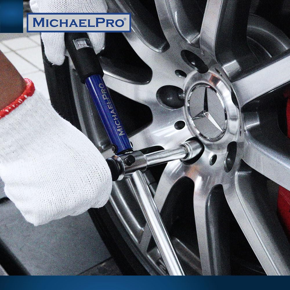 MichaelPro MP001002 Llave de torque Click Through - Llave de torque de 1/2 pulgadas con 3 enchufes (11/16", 3/4", 13/16"/17-19-21 mm) con ajuste micrométrico Precise - 2 en 1 con llave de Lug para