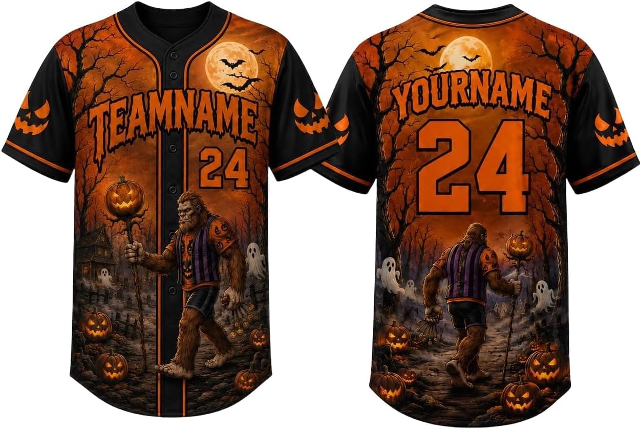 Custom Halloween Baseball Jersey for Men Women, Pumpkin Ghost Witch Shirt