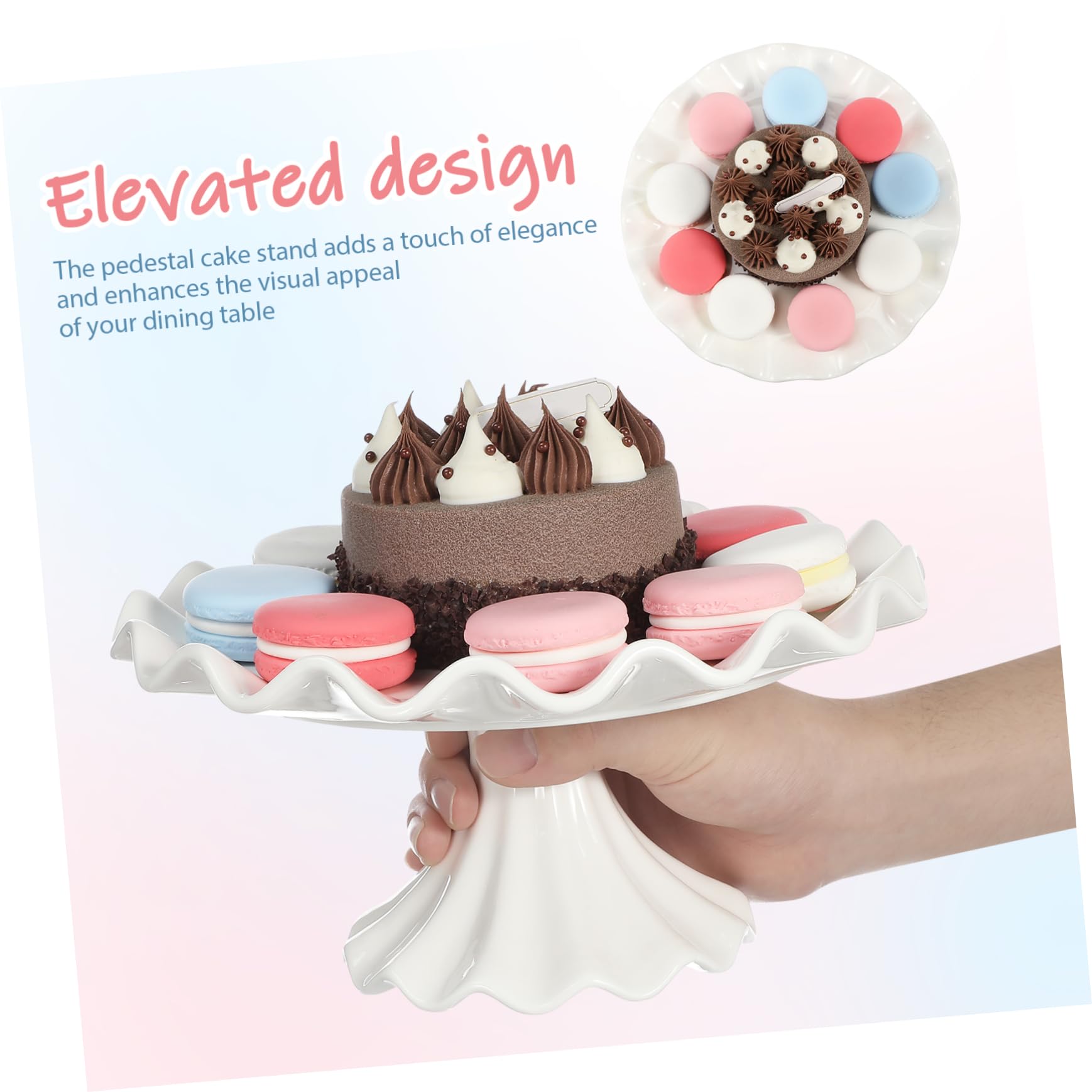 Soporte para Tartas de Cerámica white Base Estable y Borde Ondulado, Pedestal Decorativo Adecuado para Exhibir Postres en Bodas y Celebraciones