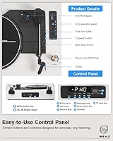 Vista 8 de Tocadiscos de vinilo Bluetooth, reproductor de vinilo retro de 3 velocidades con altavoces integrados, entrada AUX, parada automática, grabación