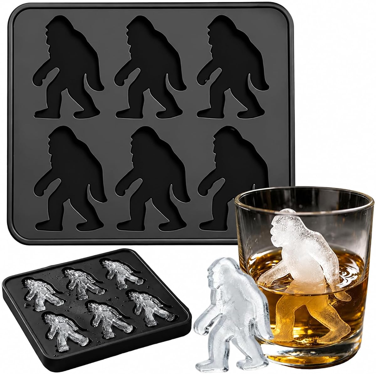 3D Ice Cube Mold Tray, Large Silicone Mold with 6 Cavities for Whiskey Cocktails, Funny Shaped Ice Cube Maker for Party Drinks, Easy Release Reusable Tray for Kitchen Bar Essentials (01)