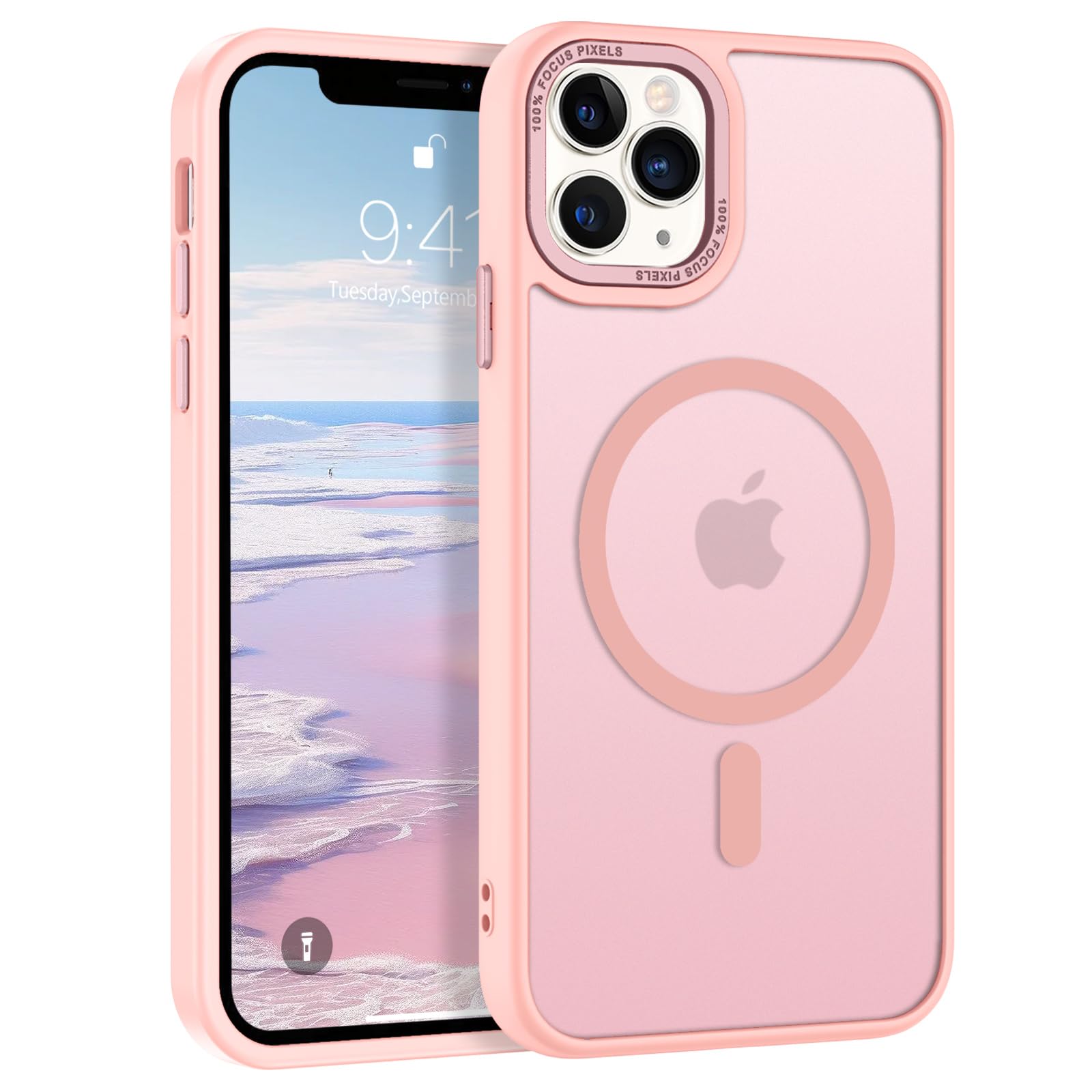Coque iPhone 11 Pro translucide mate rose et fine coque magnétique Magsafe - 8
