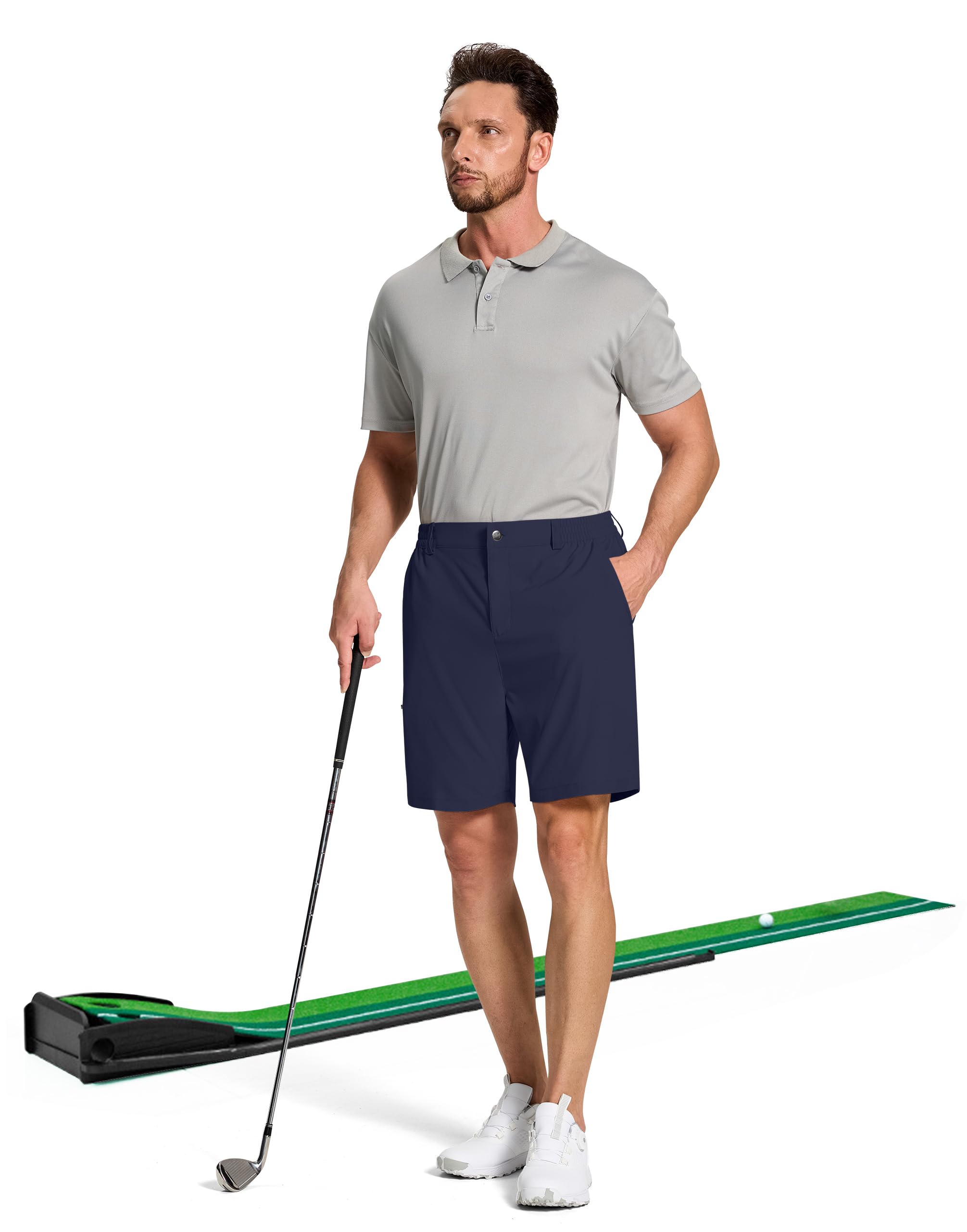SERAMY Pantalones cortos de golf elásticos para hombre con 6 bolsillos, ajuste seco, entrepierna de 7 pulgadas, vestido ligero para senderismo, trabajo casual