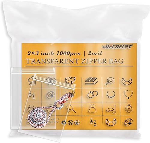 Bolsas pequeñas Ziplock de 2 x 3, 1000 bolsas de plástico resellables con cremallera, a granel de 2 mil, bolsas de polietileno con cierre para