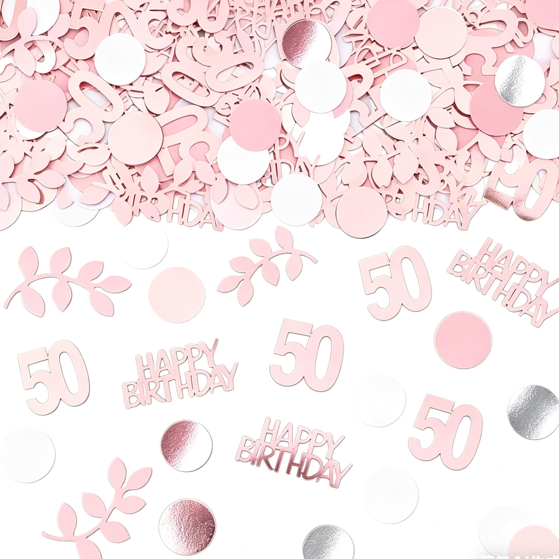 Happy 50th Birthday Confetti 15g 50th Anniversary Glitter Foil Table Decoration Sequins for 50 Years Birthday Table Confetti Party Decoration Rose Gold Pink