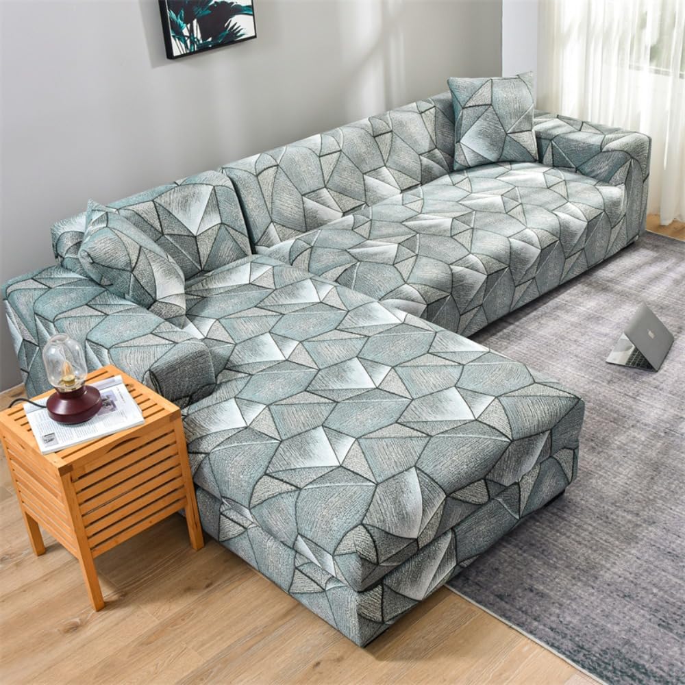OKJK Sectional sofa cover l shape, Printed Stretch comfort fabric corner sofa cover, for living room recliner sofa covers, all inclusive, easy care (color 1,Large(190-230cm))