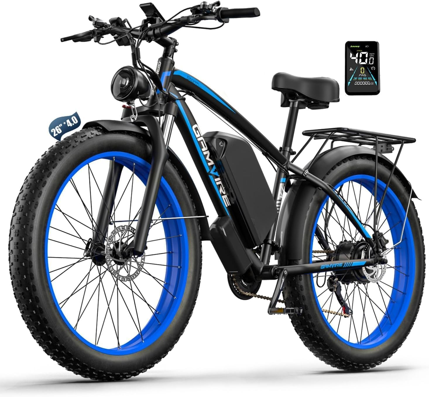 E-Bike für Erwachsene, 26 Zoll Fat Tire Elektrofahrrad, 52V 19,2Ah Akku, bis zu 120 km Reichweite, 250W Motor mit 90Nm Drehmoment, Hydraulische Scheibenbremsen, 21-Gang, für Pendeln & Freizeit