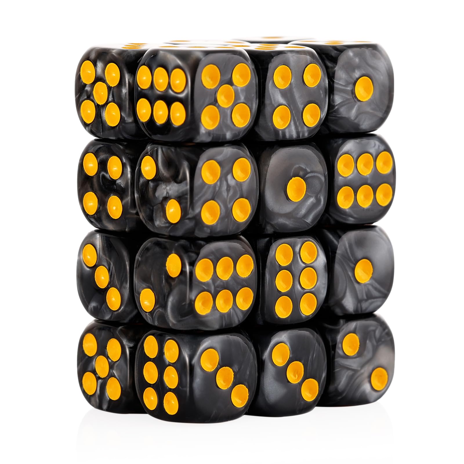 24 of Pack 16MM 6 Sided Dice Set,Pearl Pattern D6 Game Dice Set, 6 Sided Standard Dices for Yahtzee, Bunco or Teaching Math,with Portable Dice Pouch(Black Pearl)