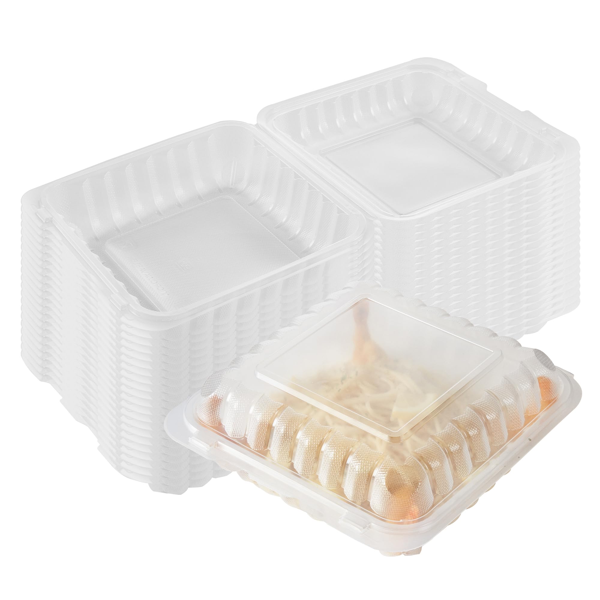 Restaurantware-Chef 101 47 Ounce Hinged Clamshell Containers, 100 Disposable Take Out Boxes - Secure Lids, Microwavable, Clear Plastic Meal Prep