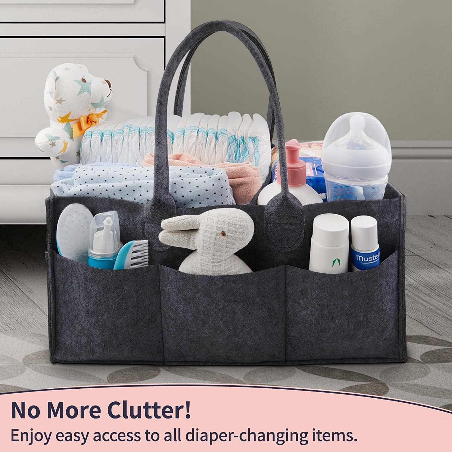 KESI ORNAMENTS Baby Diaper Caddy Organiser, Diaper Bag, Organiser, Portable Diaper Organiser, Felt Organiser with Removable Divider, for Car, Bedroom, Travel and Changing Table Storage Bin(Black) - Image 5 thumbnail
