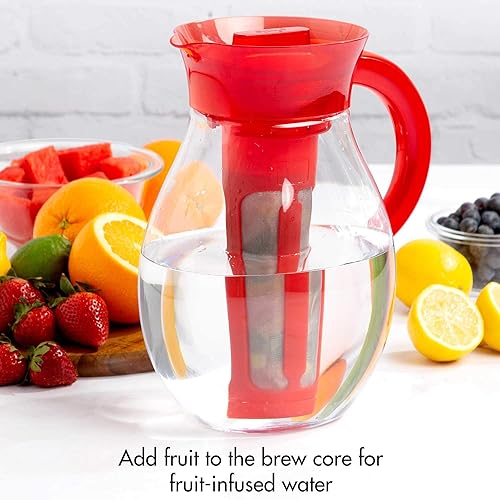 Vista 6 de Primula The Big Iced Tea Maker Tritan Plastic Infusion Beverage Pitcher with Leak Proof, Airtight Lid, Fine Mesh Resuable Filter, Manufactured Rojo