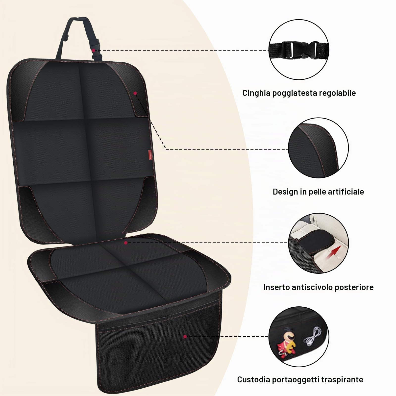 MORROLS Set di 2 protezioni per sedili auto, in pelle, con fondo antiscivolo, impermeabili, grandi tasche a rete in pelle e tessuto, per SUV, berlina, bagagliaio