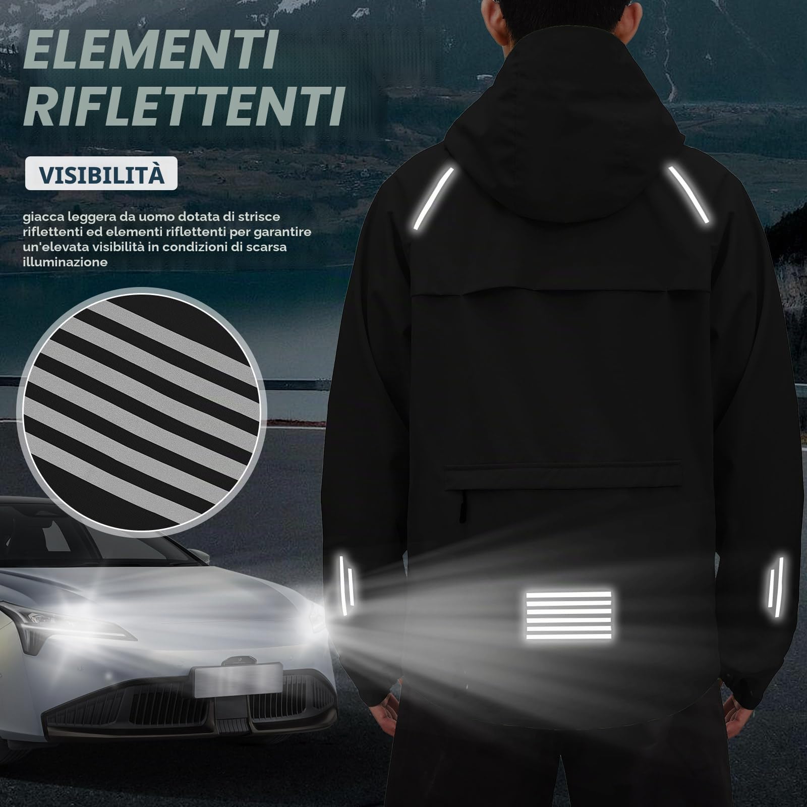 Giaccone Sportivo Uomo Impermeabile Leggero e Antivento Felpa con Cappuccio per Outdoor