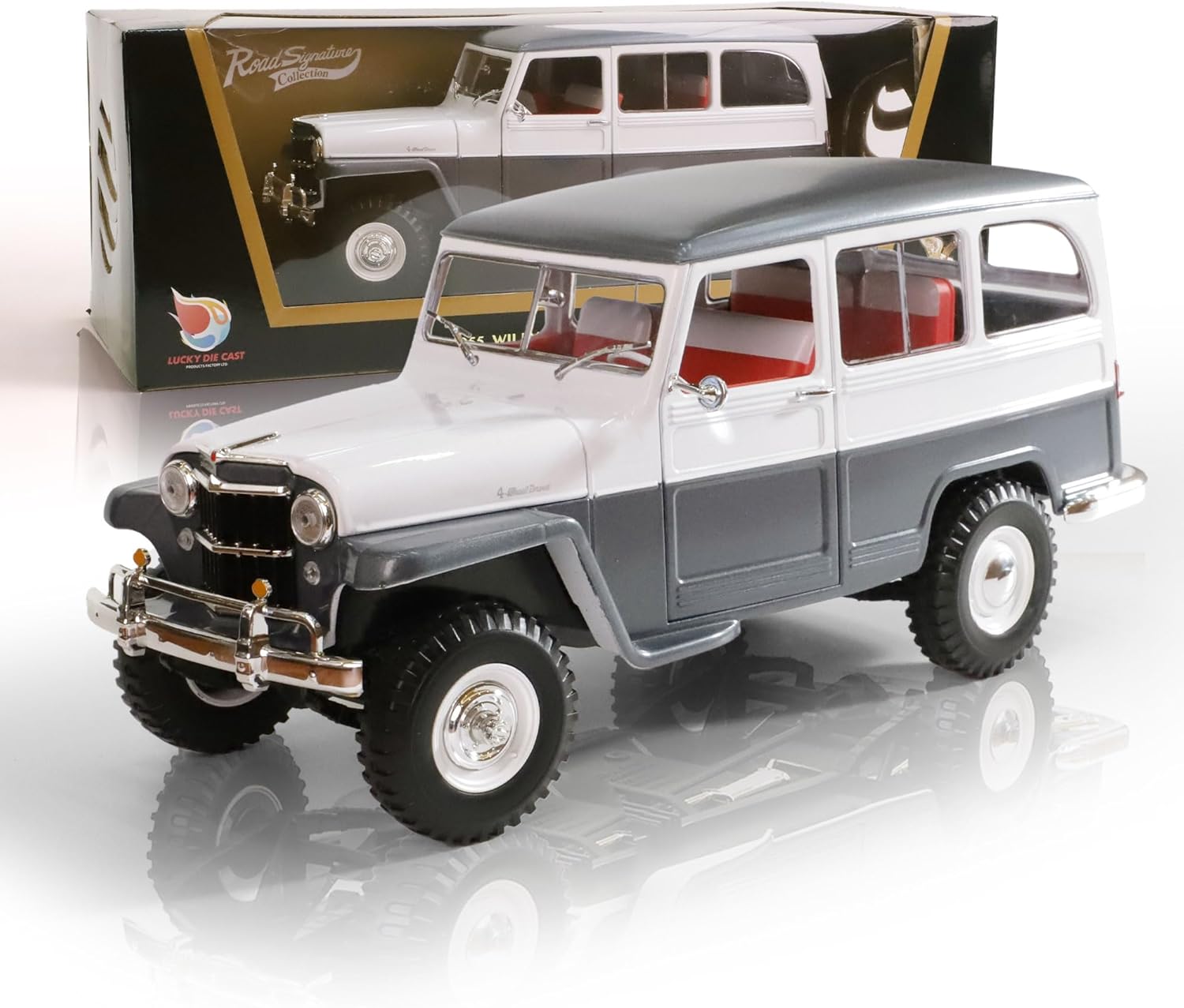 1955 Willys Jeep 1/18 Scale Die-Cast Metal Model Alloy Collectible Cars with Display Case, with Opening Doors, for Men and Teens Dad 14+ Year