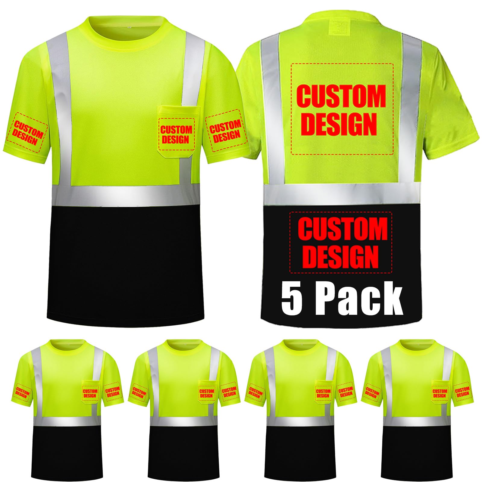 Custom Work Shirts, Custom Construction Shirt, Class 3 Safety Shirts with Reflective Tapes and Pocket