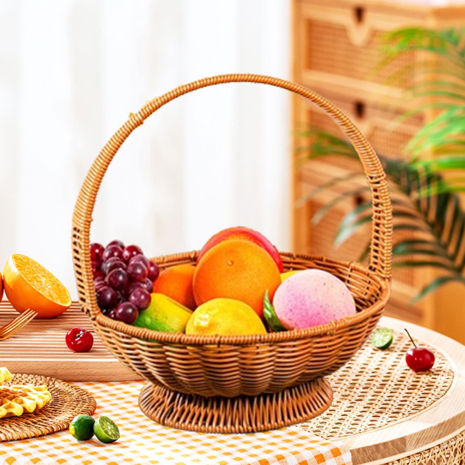 YWJLQH Handwoven Basket Outdoor Picnic Fruit Basket with Handle Practical Woven Gift Basket Flower Basket for Featival Home Wedding, S