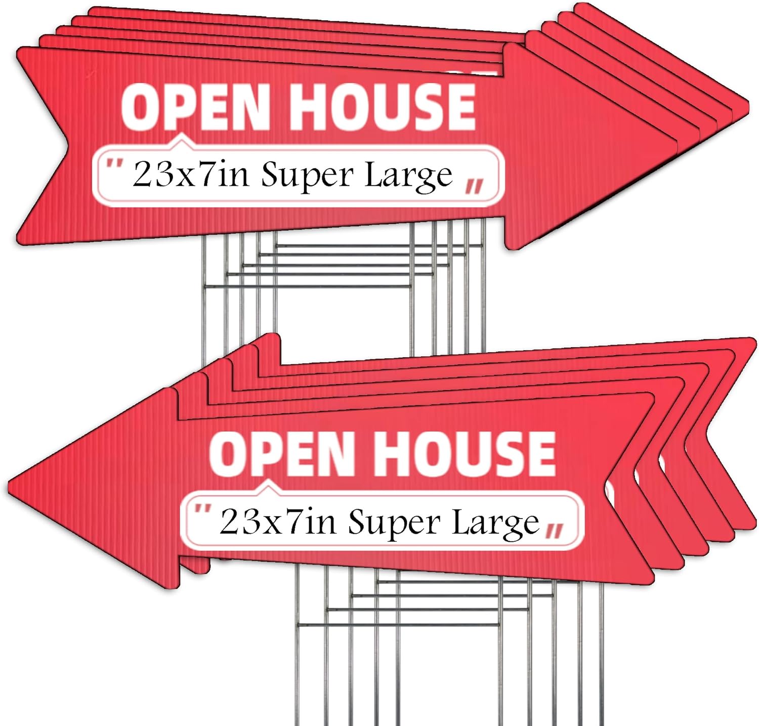10 Pack Large Size Open House Red Arrow Yard Signs with Stakes-23 x 7.2 in Double Sided, Open House Real Estate Signs, Property Sale Directional Arrows Signs, WEATHER-PROOF
