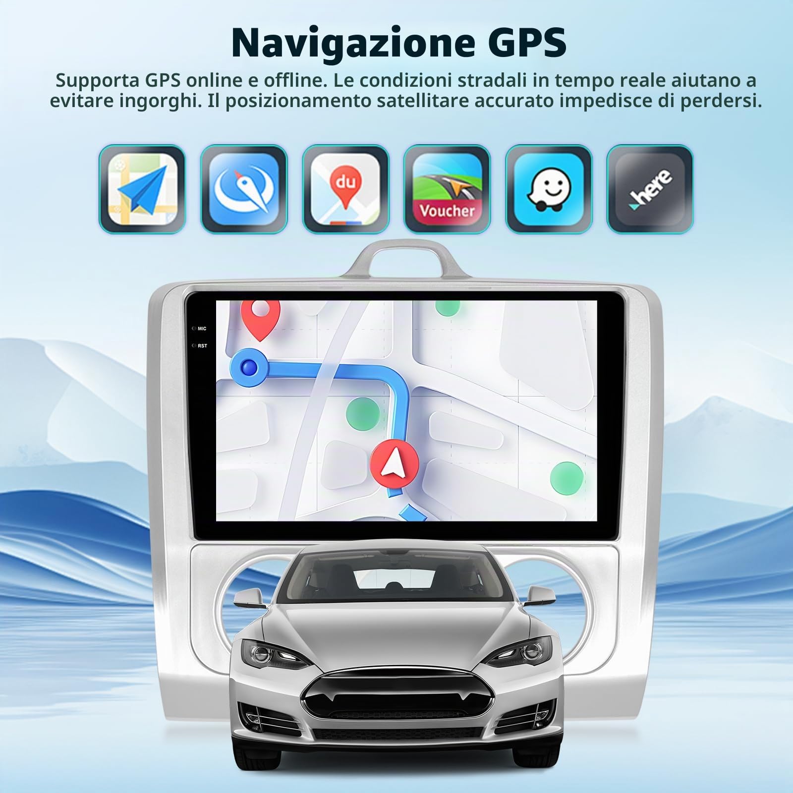 Autoradio Motorsi 2 Din 4G+64G Per Ford Classic Focus 2004-2011, Autoradio 9 Pollici 1280P Con Sistema Android 15, A-pple Carplay Android Auto GPS Bluetooth 5.0 WiFi FM/RDS 2USB Supporta DAB+ OBD2