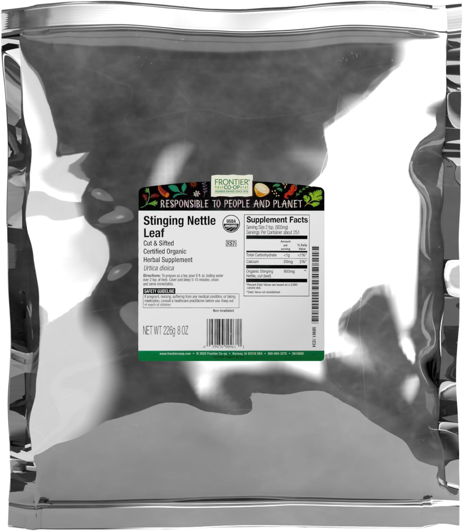 Frontier Co-op Stinging Nettle Leaf, Cut and Sifted - for Teas, Soups, Smoothies and Stir Fry - Kosher | 8 Ounce (Pack of 1)