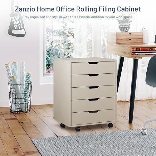 Miniatura 6 de Zanzio Archivador móvil para oficina en casa con 54 cajones delgados, pequeño gabinete vertical comercial con ruedas, archivador rodante para
