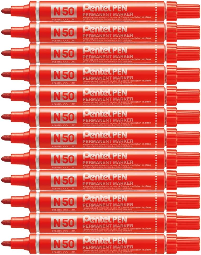 N50 Permanent Marker Bullet Tip 1.5-2mm Line Red Ref N50-B [Pack of 12]