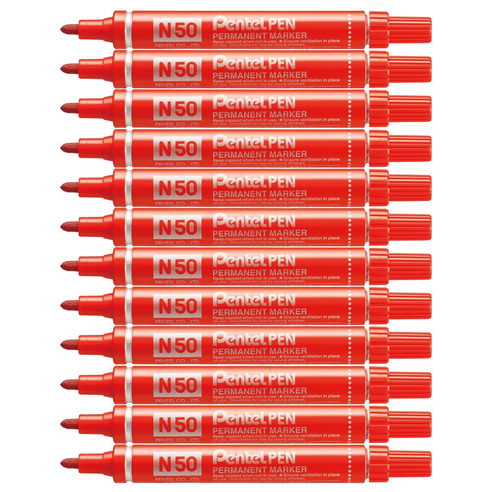 PentelN50 Permanent Marker Bullet Tip 1.5-2mm Line Red Ref N50-B [Pack of 12]