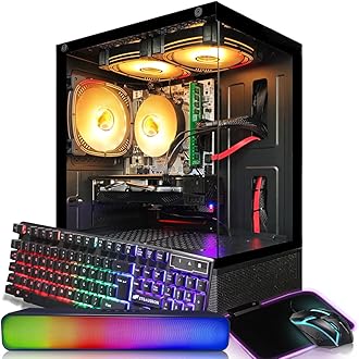 STGAubron Gaming PC Computer Desktop, Intel Core i5 up to 3.6G, Radeon RX 590 8G, 16G RAM, 1T SSD, 600M WiFi, BT 5.0, RGB Fan x 3, RGB BT Sound Bar, Windows 10 Home