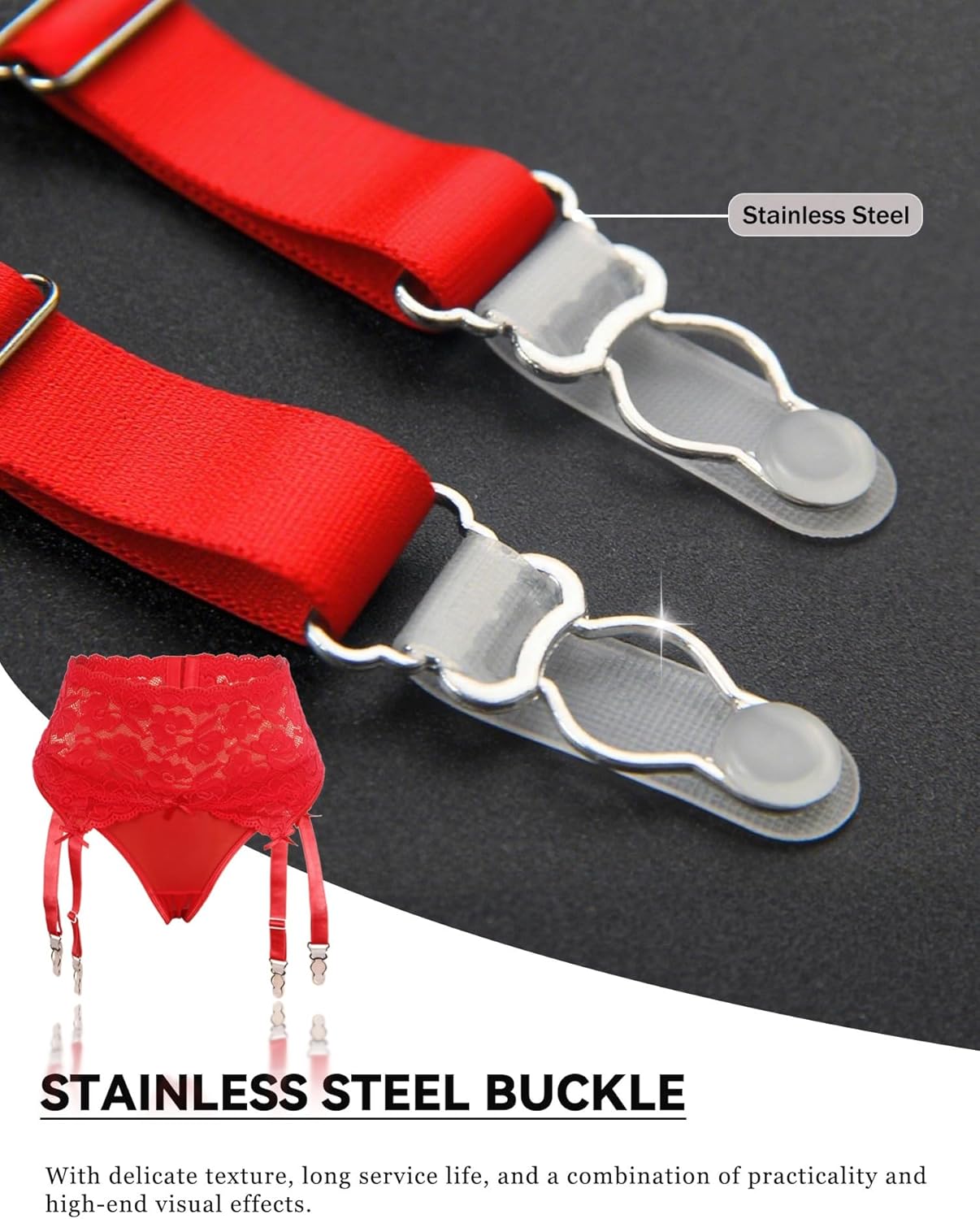 ohyeah Women's 2 Pcs High Waisted Lace Garter Belts Sexy Mesh Garter Belt Suspender for Thigh High Stockings Black (No Sock) - Image 4