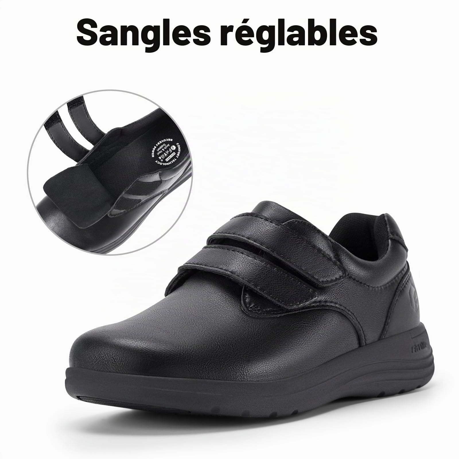 FitVille Chaussure Diabetique Femme Extra Large Chaussures Cuir Confort Chaussures Orthopédiques Scratch Chaussures de Marche Pieds Sensibles pour Pieds Gonflés