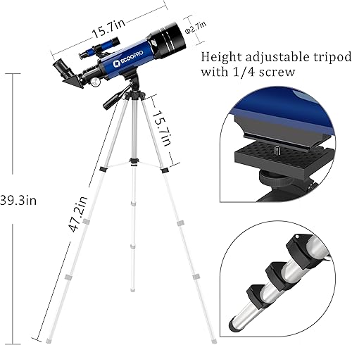 Miniatura 5 de Telescopio para niños y adultos, 2.756 in de apertura 14.173 in (15X-150X) telescopio para principiantes de astronomía, telescopios de viaje