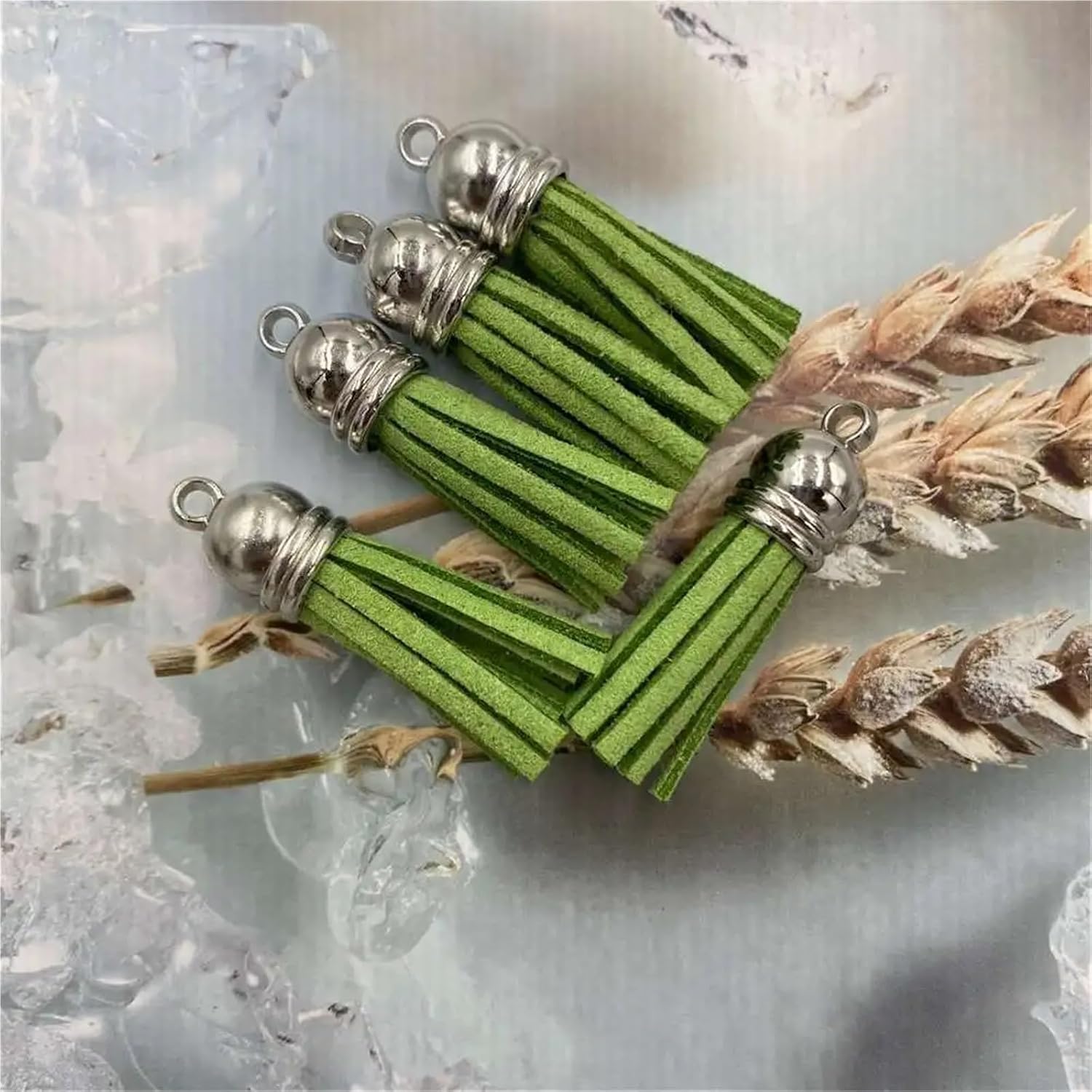 Tassels for Bookmarks 300pcs 38mm Sliver Hat Head Suede Faux Leather Tassel for Keychain Cellphone Straps Jewelry Summer DIY Pendant Charms Finding(38mm A030)