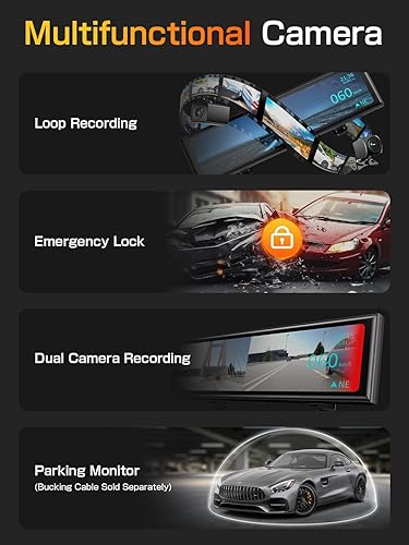 Miniatura 7 de Cámara de espejo retrovisor de visión nocturna con lente de apertura F1.0, radar de visión AI, BSD HDRWDR, pantalla táctil inteligente espejo Dash