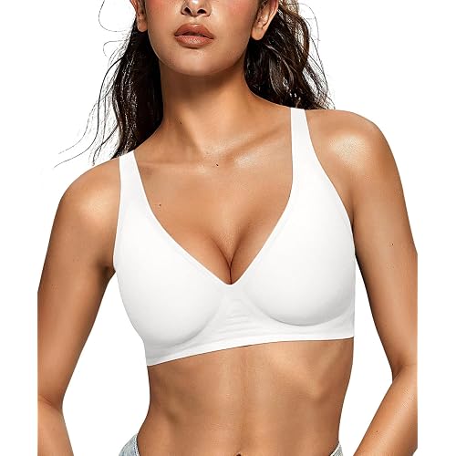 OEAK Womens Jelly Bras Wireless Deep V Bralette Comfy Push Up Tshirt Bras
