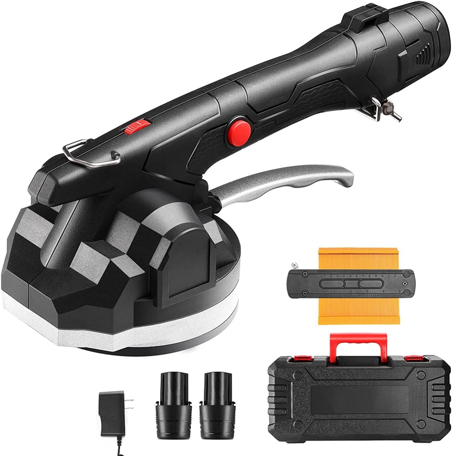 OTQEFTN Tile Vibrator 12000 R/Min Electric Handheld Cordless Tiles Leveling Tool with 2 Batteries 6 Speeds Vibrator Suction Cup