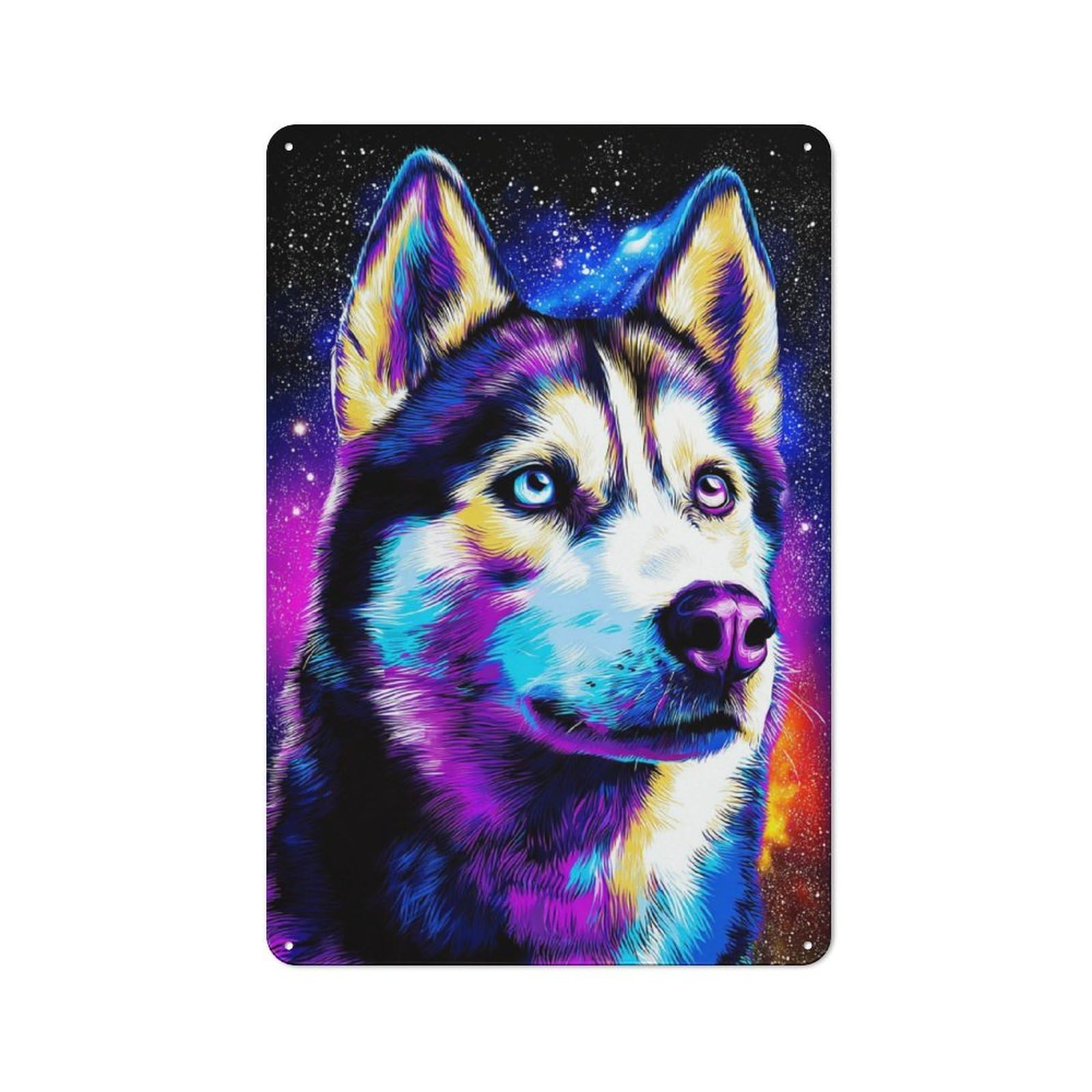 Junmoney Galactic Husky Portrait -1 Clean Industrial Industrial Metal Sign 30X20cm, Studio Wall Art For Loft, Studio, Office Or Creative Room