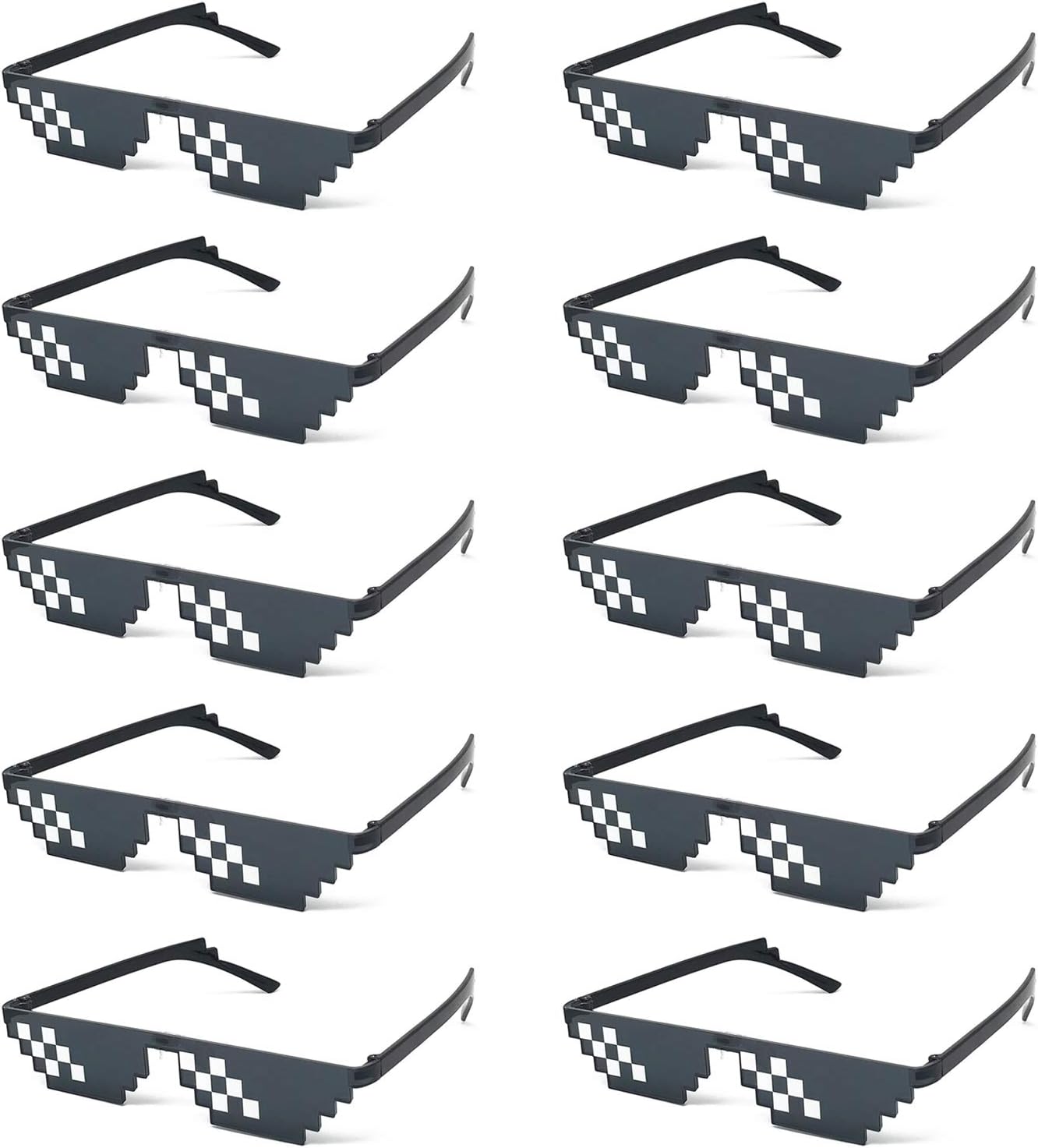 10 Pieces Thug Life Party Sunglasses Pixelated Mosaic Eyewear Black for Unisex Adults Men and women