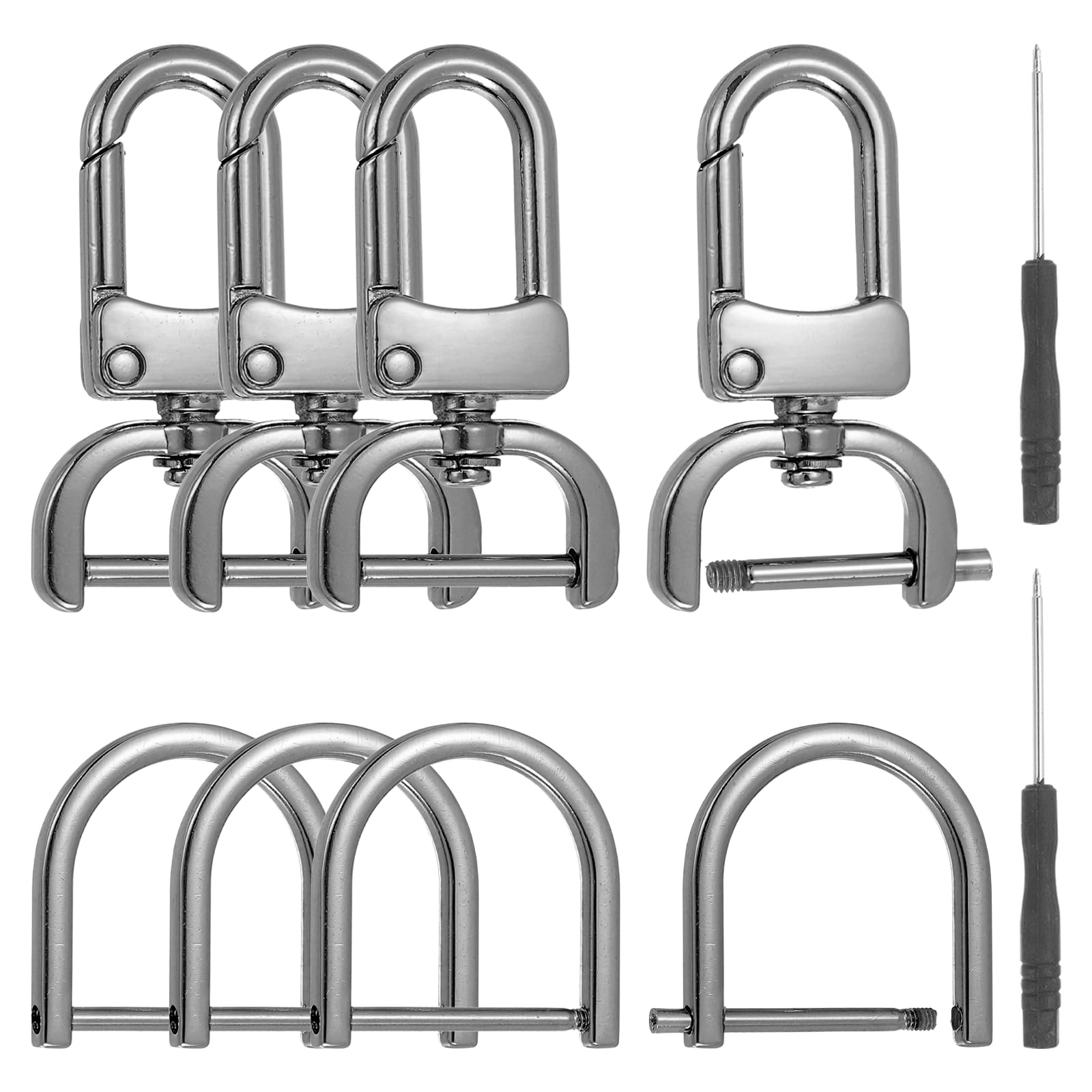 sourcing map 10 Pcs Swivel Clasp Hooks, Detachable Snap Hooks Swivel Clasps with D Rings and Screwdriver for Bag Strap Purse Lanyard DIY Craft Hardware (Gunmetal, 0.79Inch)