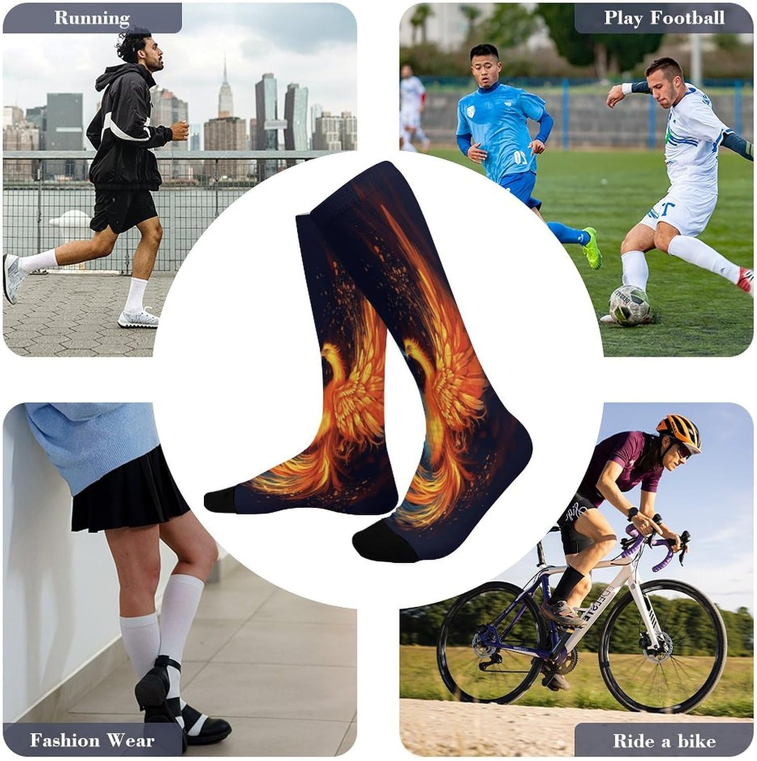 Fire And Water Phoenix Compression Sock Circulation Support Socks Lightweight Knee High Tube Sock Over-The-Calf Sock for Adult