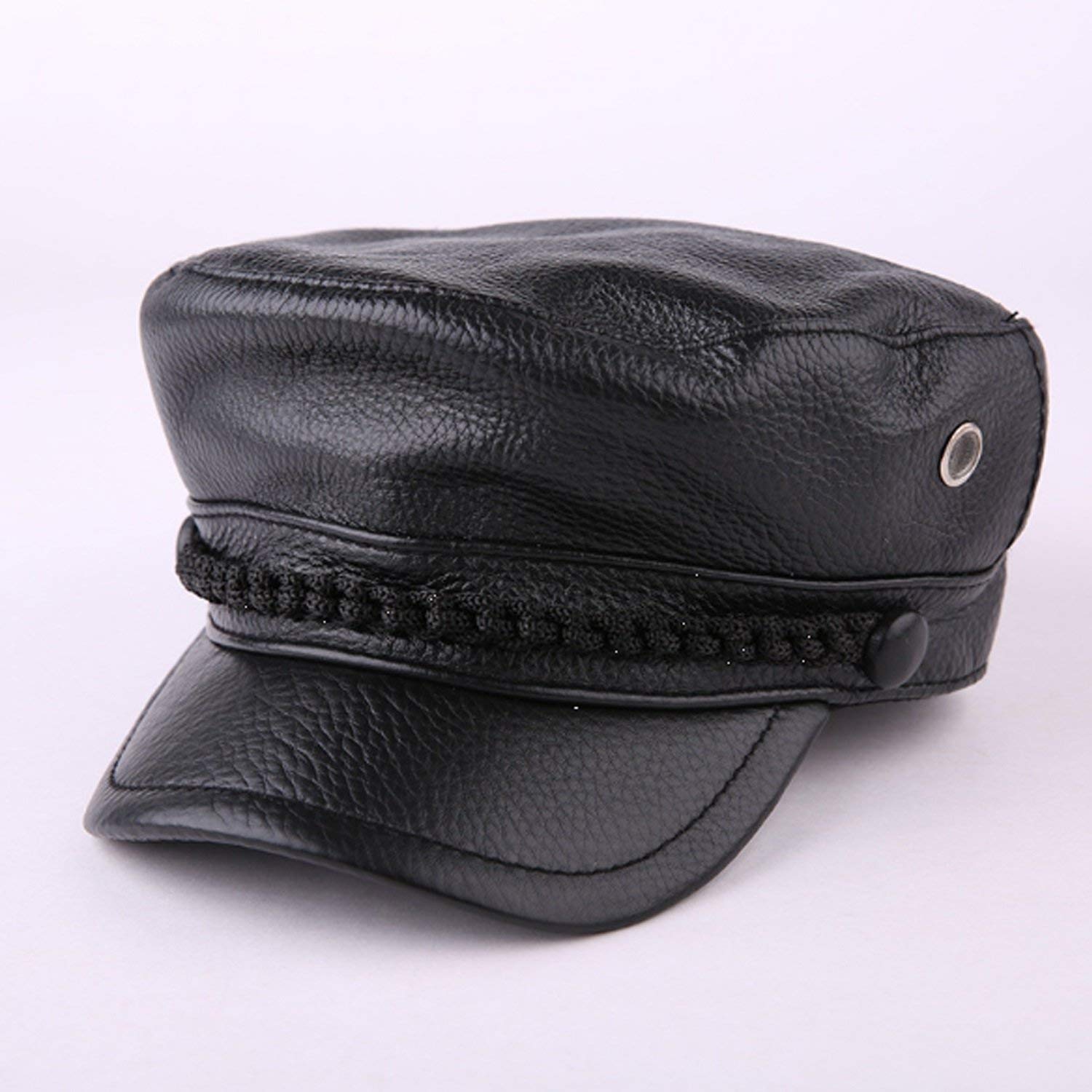 Cappello in Pelle Pelle Pelle Bovina Maschile Caduta Inverno Studente Piatta,Gliore Comodità/Black/Xx-Large