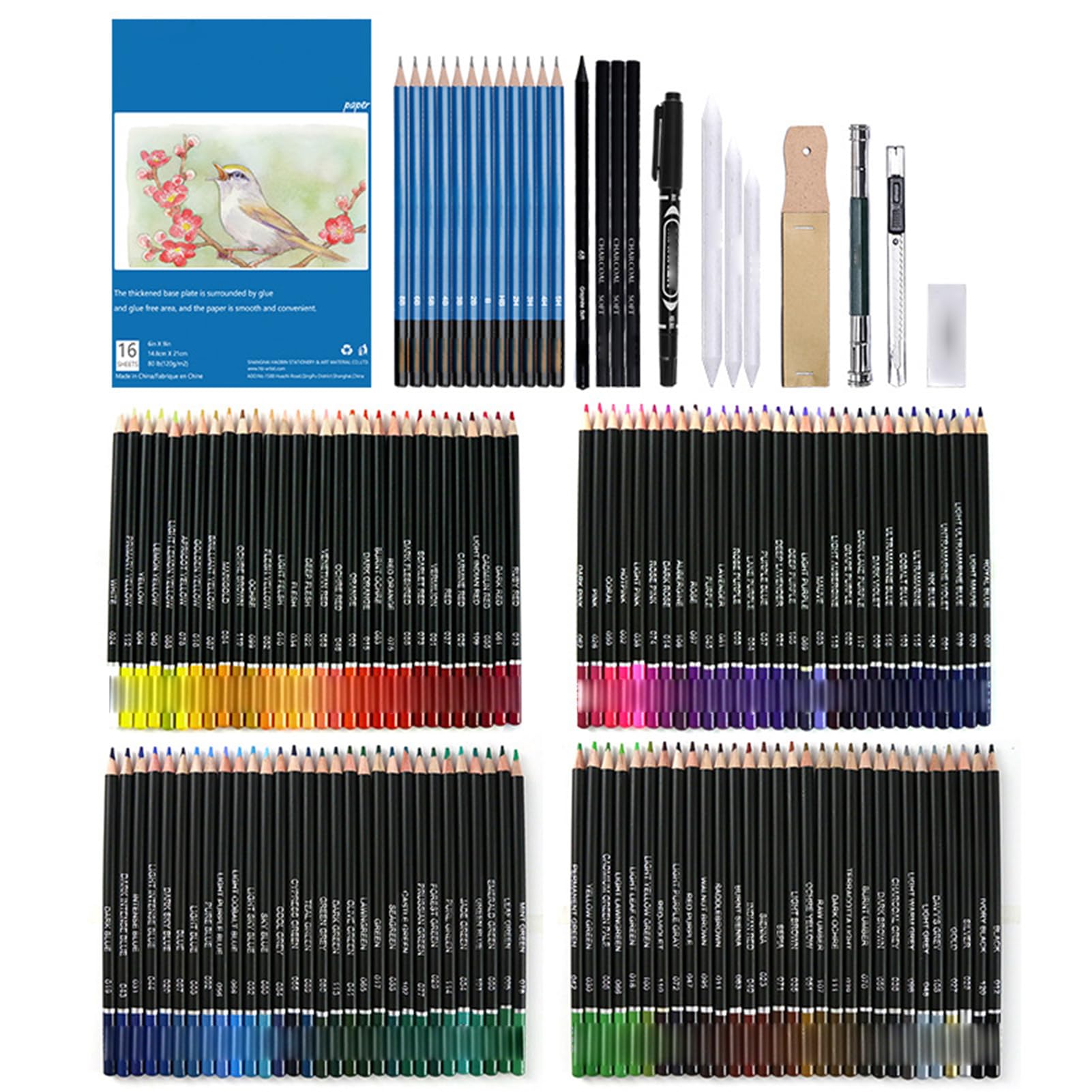 Cocoarm H&B Zeichenstift-Set mit 145-teiligen Öl-Buntstiften und Skizzenset Inklusive Kohle-Graphit-Papiertüte für, Anfänger, Studenten, Künstler