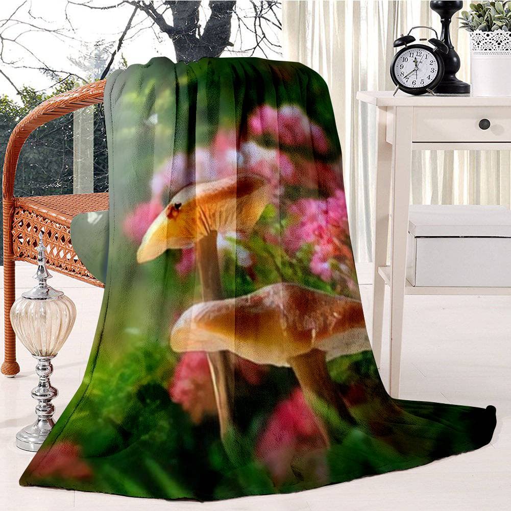 Fantasy magical Mushrooms glade and ladybug in enchanted fairy tale Bed Blanket Plush Velvet Soft Warm Blanket Lightweight Microfiber Blanket Christmas Blanket for Bed Chair Sofa, 150x200cm