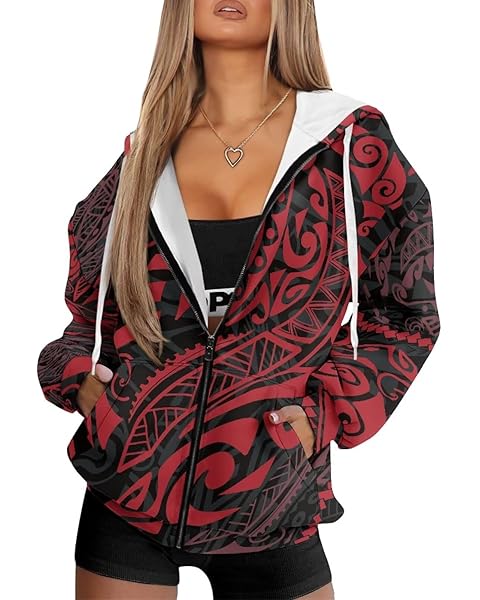 Womens Zip Up Hoodies Fall Oversized Sweatshirts Trendy 2025 Casual Drawstring Wint...