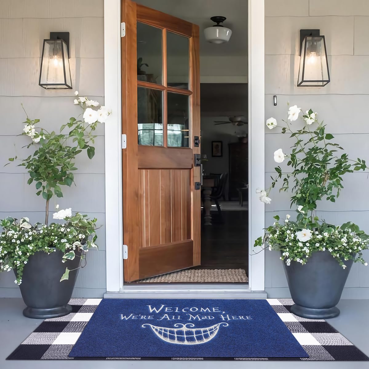 AOAOPQ Large Door Mat 60 x 90 cm Door Mats Entryway Rugs Front Door Mat Non Slip Door Mats Indoor Funny We're All Mad Here Doormats Blue - Image 4