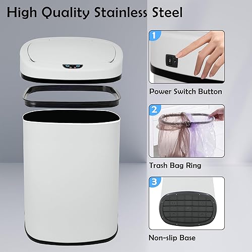 Miniatura 3 de Cubo de basura de acero inoxidable de 13 galones, cubo de basura alto de cocina con tapa, cubo de basura con sensor de movimiento automático, cubo