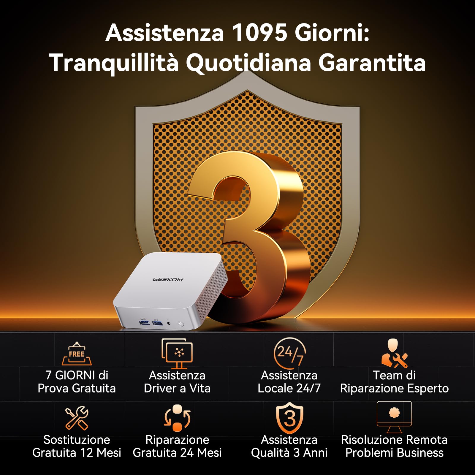 GEEKOM A7 con AMD Ryzen 5 7535HS,1TB SSD,16GB DDR5 RAM | (Memoria DDR Espandibile),LAN 2.5G Ultra Veloce,Mini PC Windows 11 Pro,USB4.0,Slot SD per Creatività/Ufficio/Casa